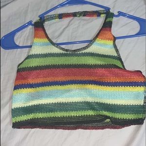 Rainbow striped mesh halter top